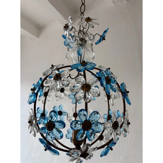Blue French Blue Flower Ball Crystal Prisms Maison Baguès Style Chandelier, 1920s For Sale - Image 8 of 10