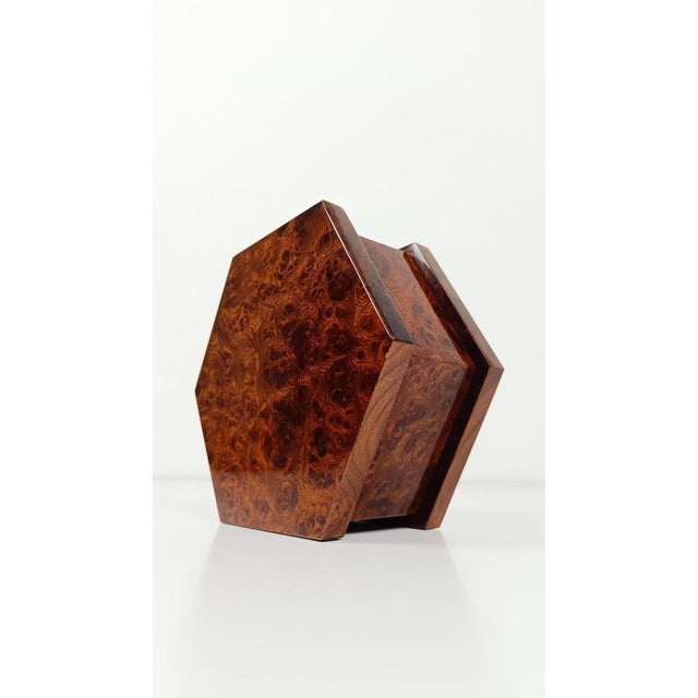 Italian Hexagonal Trinket Box in Burl-Veneered Wood, 1970s For Sale - Image 6 of 18