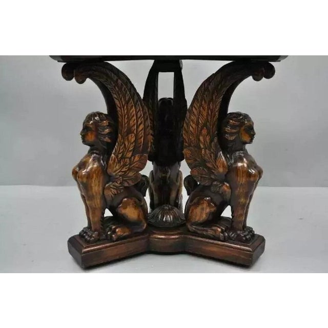 Antique French Renaissance Figural Walnut Winged Sphinx Resin Top Side Table. Item features solid carved walnut winged...