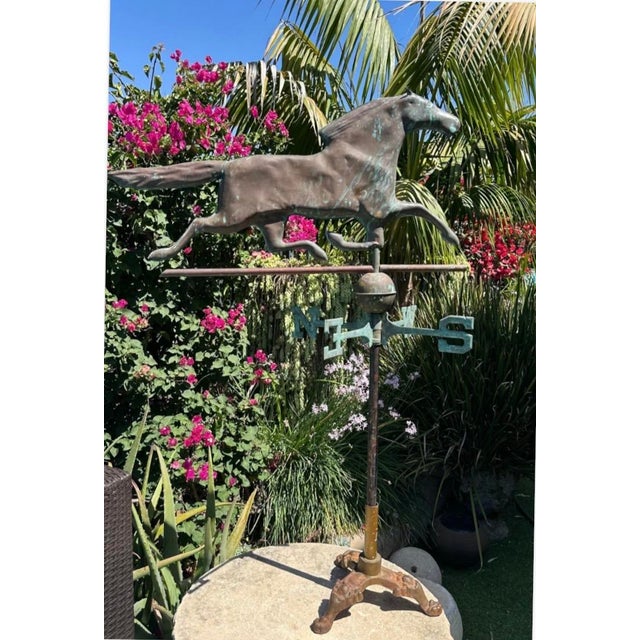 Green Exceptional 19th Century American Copper Running Horse Weathervane Original Stand For Sale - Image 8 of 18