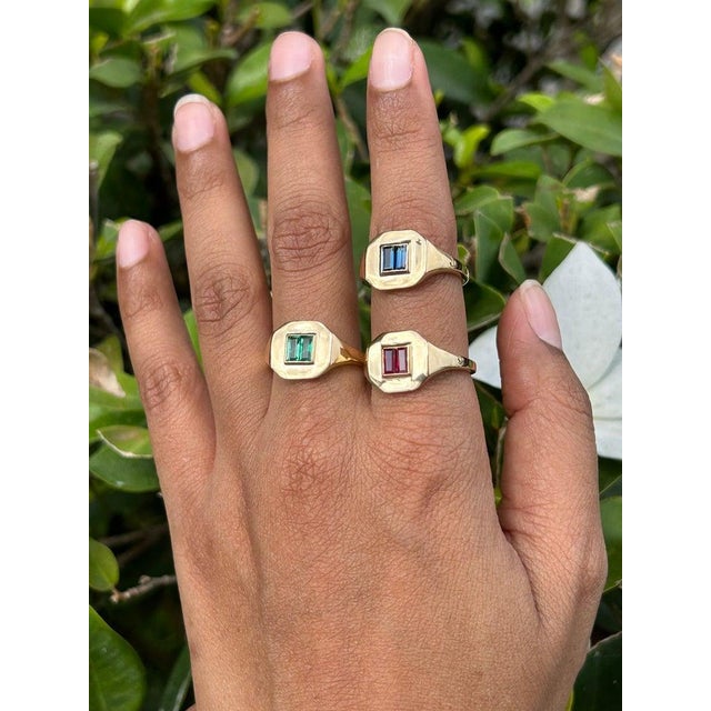 Not Yet Made - Made To Order Enticing Emerald 14k Solid Gold Signet Ring Size 7 For Sale - Image 5 of 11