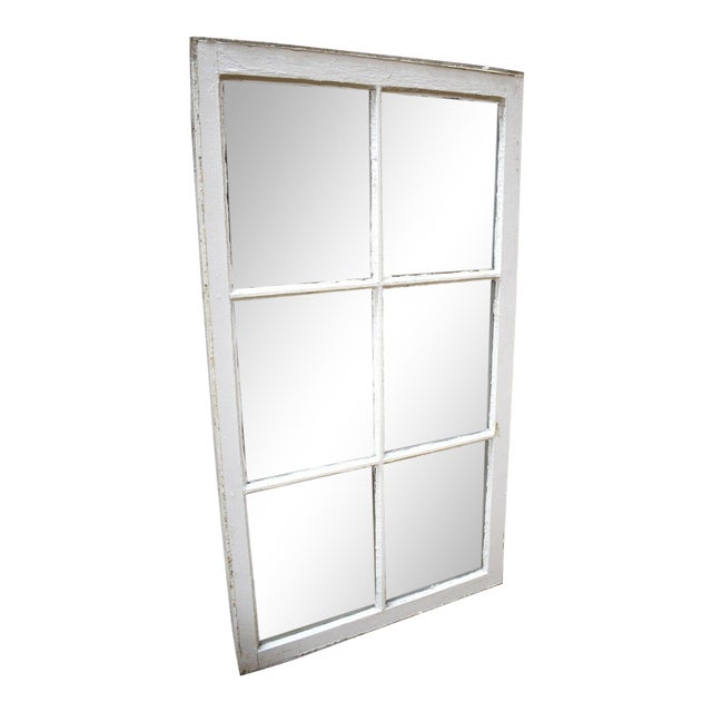 Antique White Framed 6 Pane Farmhouse Window Pane For Sale