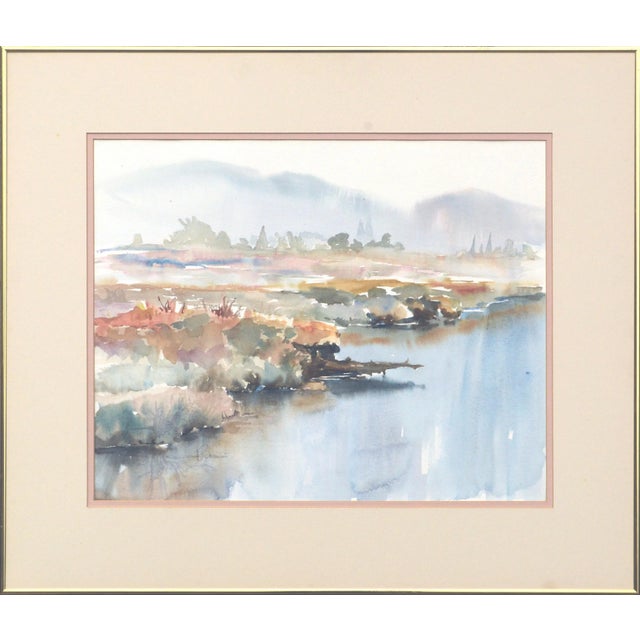 1980s Bomier Impressionist Edge of the Lake Watercolor Landscape 1980s For Sale - Image 5 of 5