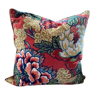 Thibaut Custom Honshu Pillow Cover in Coral and Green Self Welt and Lined For Sale