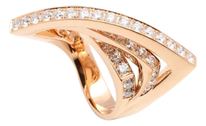 Diamond Channel Set Line Geometric Wave Unique Statement 18 Karat Rose Gold Ring, Size 7