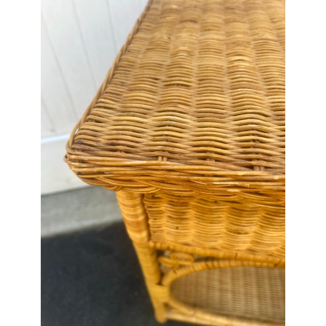 Vintage Wicker Side Table Nightstand With Drawer For Sale - Image 10 of 12