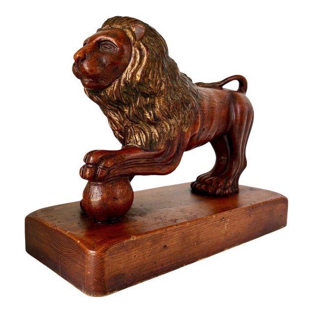Late 19th Century Hand-Carved Wood Lion Sculpture For Sale