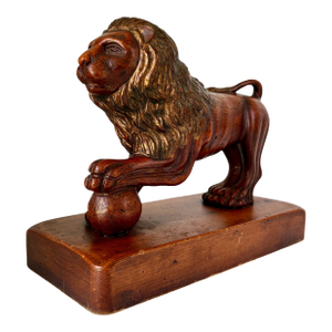 Late 19th Century Hand-Carved Wood Lion Sculpture
