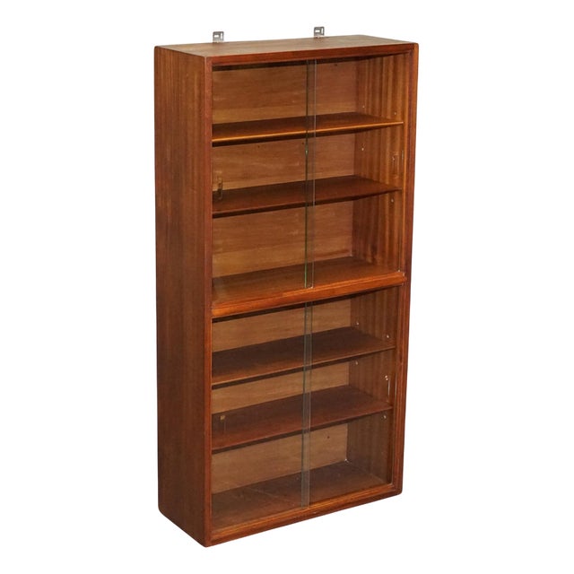 Mid-Century Display Bookcase with Sliding Glass Doors For Sale