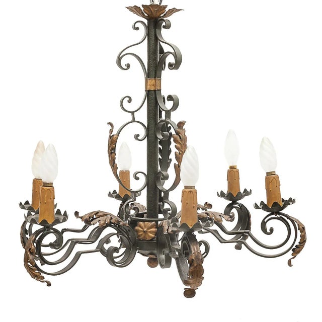 Large Chandelier and Sconces attributed to Gilbert Poillerat, 1950s, Set of 3 For Sale - Image 10 of 11