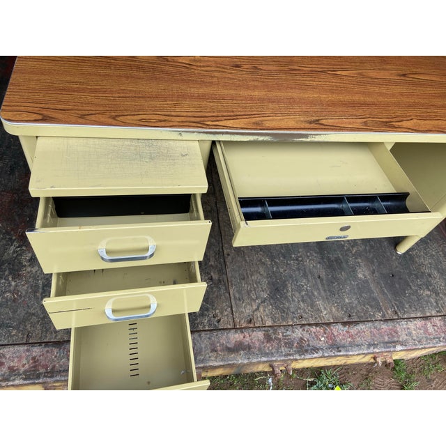 McDowell & Craig vintage mid century modern metal tanker desk, some scuffs and marks see pictures for details.