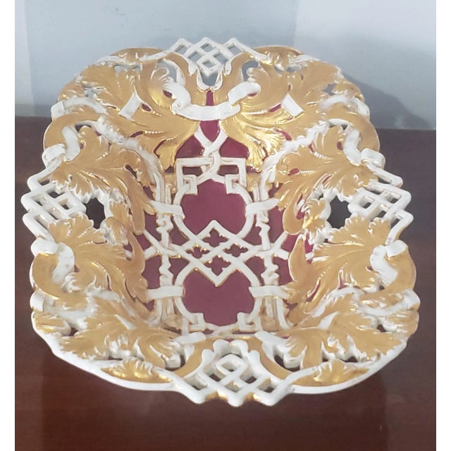 18th Century Large Meissen Gilt and Rose Du Berry Braided Porcelain Bowl For Sale - Image 10 of 12