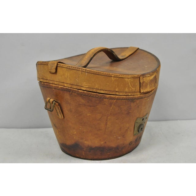 Brown Antique Victorian Brown Leather Travel Case Hat Box W/ Miller of Ny Silk Top Hat For Sale - Image 8 of 18