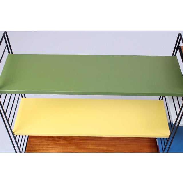 Wood Modular Colored Metal Floor Rack by A.D. Dekker for Tomado, 1950s For Sale - Image 7 of 18