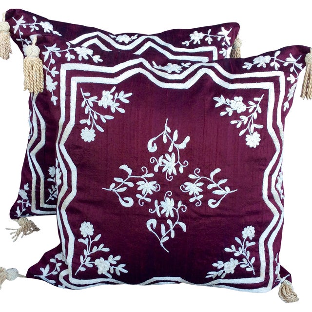 Embroidered Silk Accent Pillows Pair Chairish