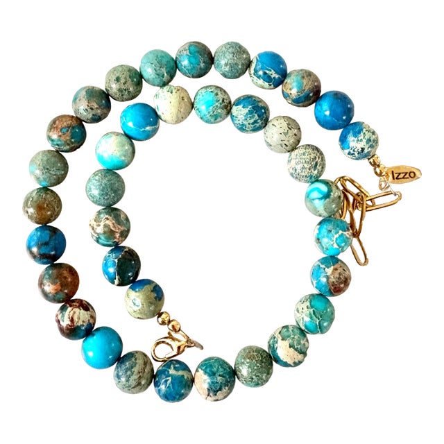 18” Ocean Jasper Beaded Necklace With Gold Tone Adjustable Clasp by Matthew Izzo For Sale