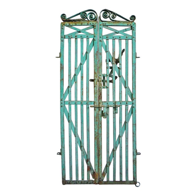Vintage Rustic Indian Turquoise Iron Gate For Sale