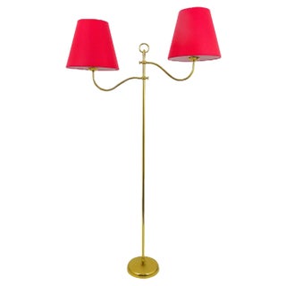 Mid-Century Brass Floor Lamp with 2 Arms attributed to Josef Frank, Austria, 1950s For Sale