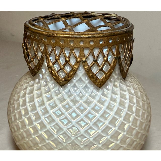 Antique Hand Blown Bohemian Loetz Bronze Mounted White Glass Potpourri Jar Vase For Sale - Image 10 of 10