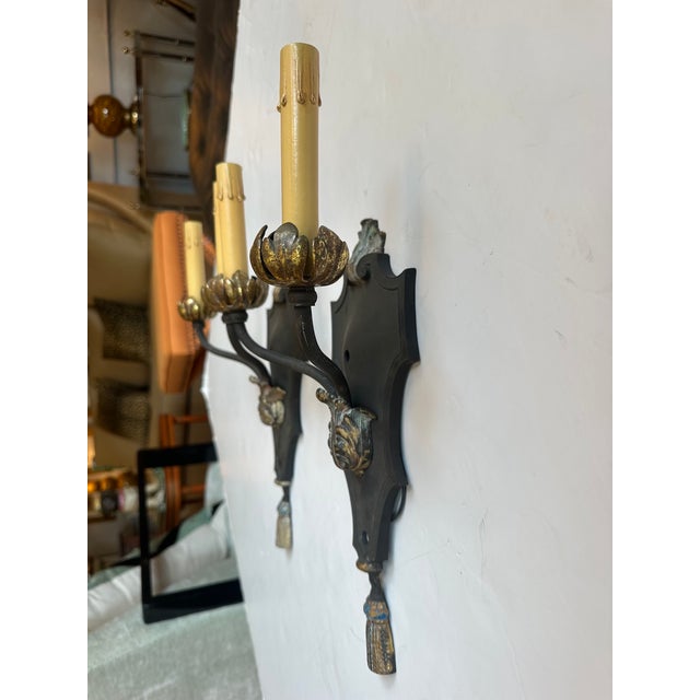 1920s Regency Style Iron Sconces -a Pair For Sale - Image 4 of 10