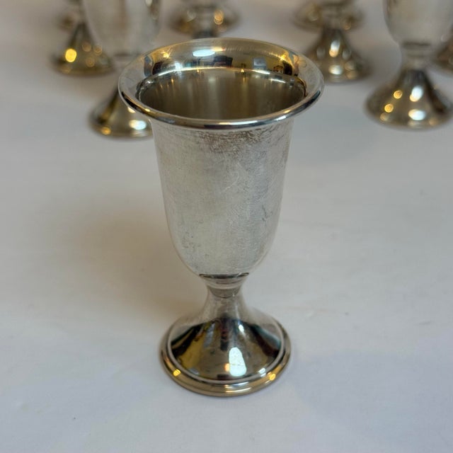 Wonderful vintage set of 11 weighted sterling silver cordial glasses or mini chalices from Crown Silver Co. these 3”...