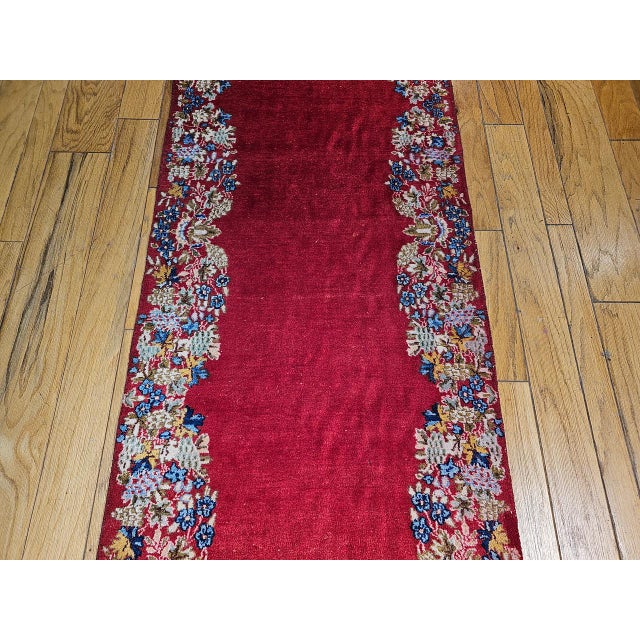Vintage Persian Kerman Runner Rug, Hand-Knotted Wool, Floral Design, Red & Yellow, 3x13 For Sale - Image 9 of 15