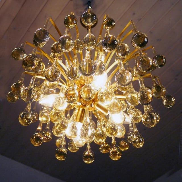 Murano Glass and Brass Tear Drop Chandelier from Palwa, Germany, 1970s For Sale - Image 3 of 8