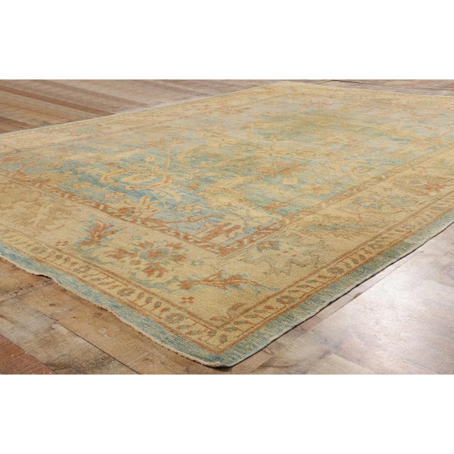 Textile Vintage Azure Turkish Oushak Rug - 09'02 X 12'11 For Sale - Image 7 of 9