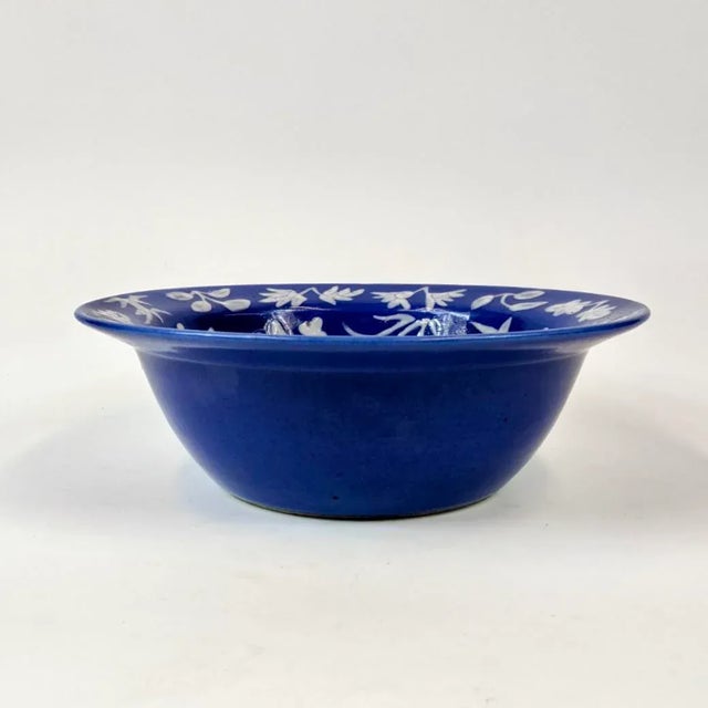 Asian 19th Century Qing Dynasty Large Blue and White Relief Bowl For Sale - Image 3 of 5