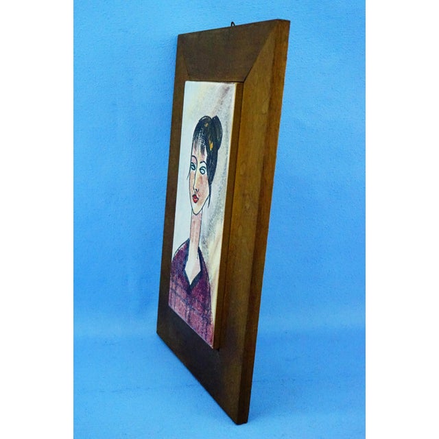 Vintage Ceramic Tile with Wooden Support, 1960s For Sale - Image 4 of 13