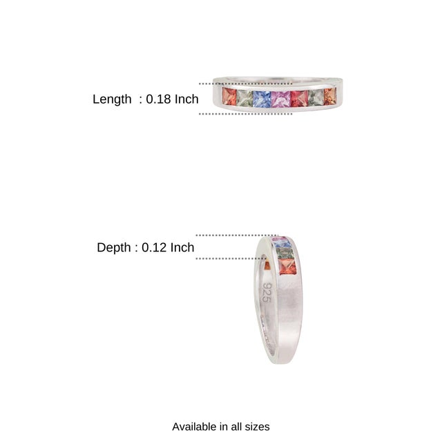 Bochic Rainbow 1.31 Ct Multi Sapphire Statement Band Ring in 925 Silver Size 9 For Sale - Image 9 of 13