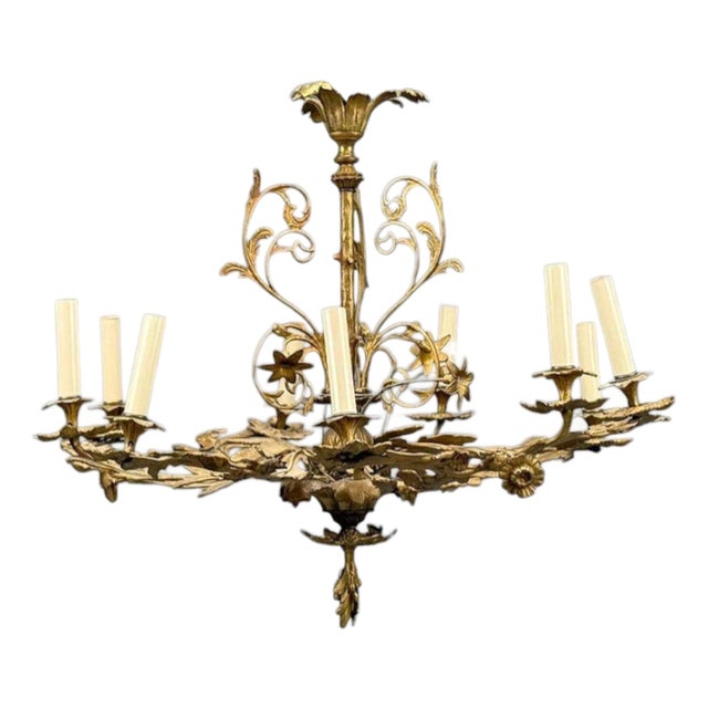 Rococo Style, Leaf and Vine Chandelier, Dore Bronze, Italy, 1920s For Sale