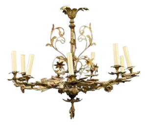 Rococo Style, Leaf and Vine Chandelier, Dore Bronze, Italy, 1920s