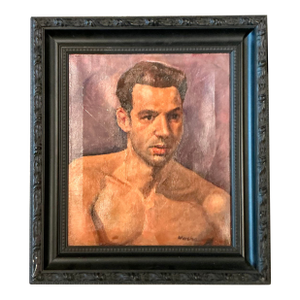 Vintage Boho Original Oil Portrait of Man on Canvas
