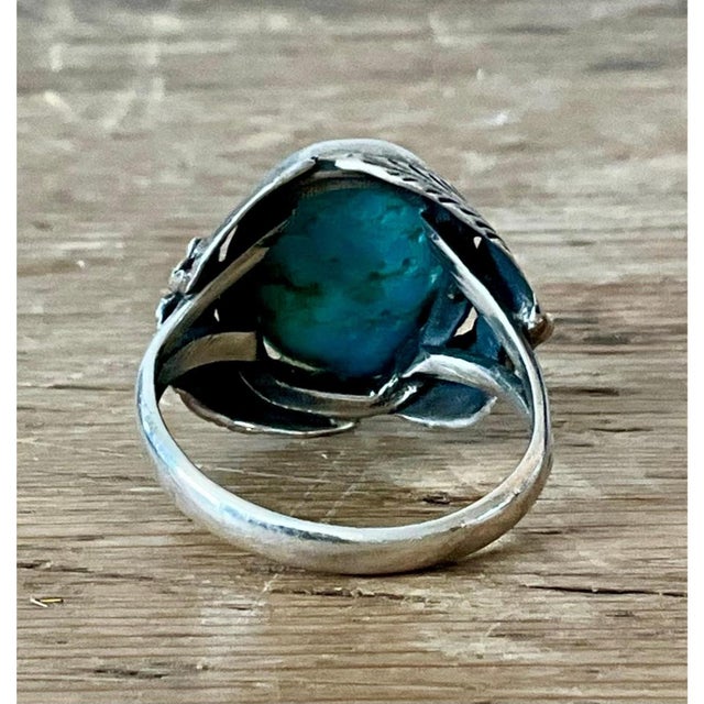 Vintage Boho Navajo Turquoise Ring Set in Sterling Silver 8 For Sale - Image 12 of 12