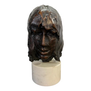 The "Mask" Bronze Sculpture Mounted on Marble by Paul Suttman 1967 Mid Century For Sale