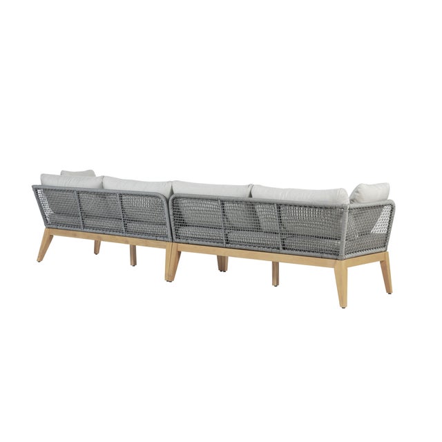 Cypress Teak Wood 128" Sofa With Gray Color Rope Design For Sale - Image 4 of 12