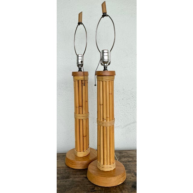 Vintage Bundled Rattan Lamps - A Pair For Sale - Image 4 of 12