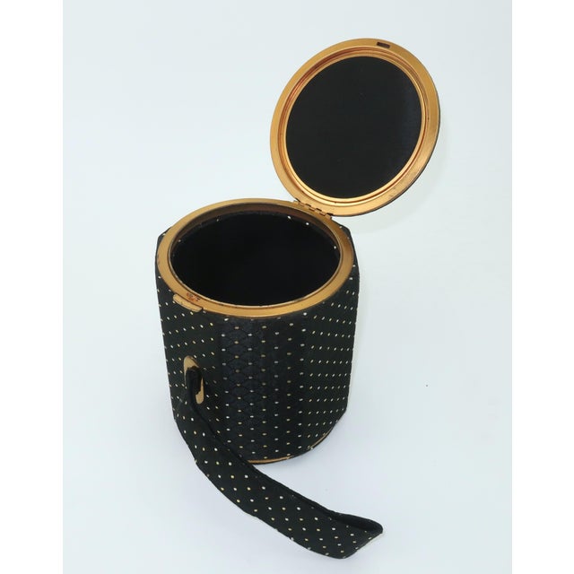 Lin Bren Compact Barrel Shaped Black & Metallic Handbag, 1940's For Sale - Image 10 of 12
