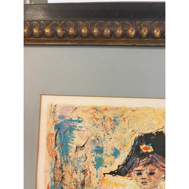 Cream Young Harlequin Signed Artist Proof Lithograph by Berto Taubert Framed Carved Wood For Sale - Image 8 of 18