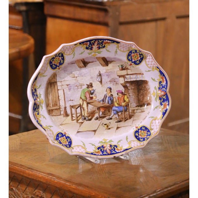 French 19th Century French Desvres Faience Platter With Tavern Scene Signed Teniers For Sale - Image 3 of 12