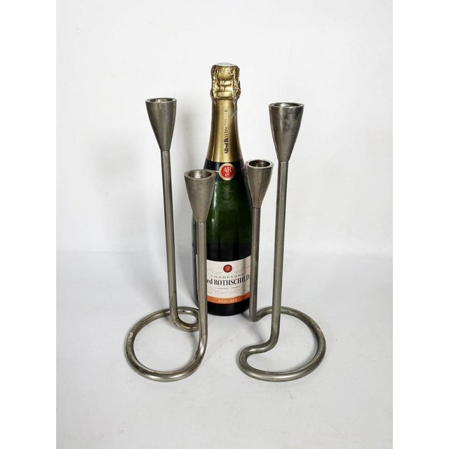 Scandinavian Metal Candlesticks, 1960s, Set of 2 For Sale - Image 3 of 11