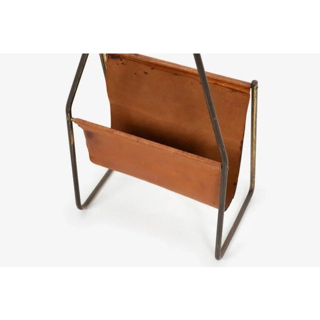 Brown Carl Auböck Brass and Leather Magazine Rack For Sale - Image 8 of 11