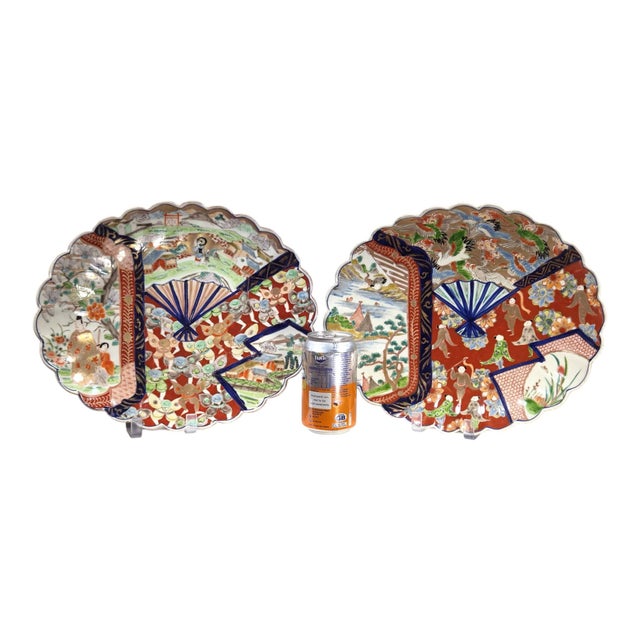 Ceramic Japanese Arita Imari Porcelain Scalloped Charger Plates, 1890s, Set of 2 For Sale - Image 7 of 8