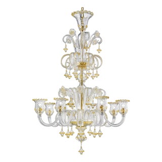 Ornate Murano Glass Chandelier with Refined Gold Trimming by Simoeng For Sale