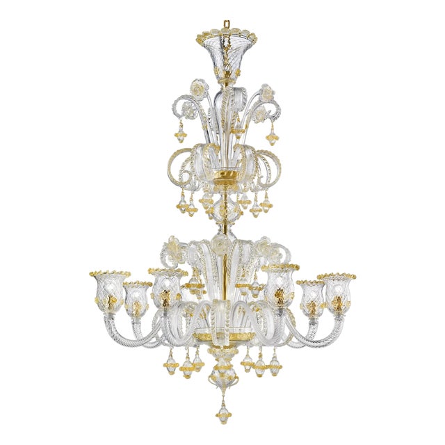Ornate Murano Glass Chandelier with Refined Gold Trimming by Simoeng For Sale
