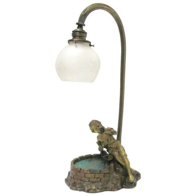 French Bronze Lamp Boy At Well For Sale - Image 9 of 9