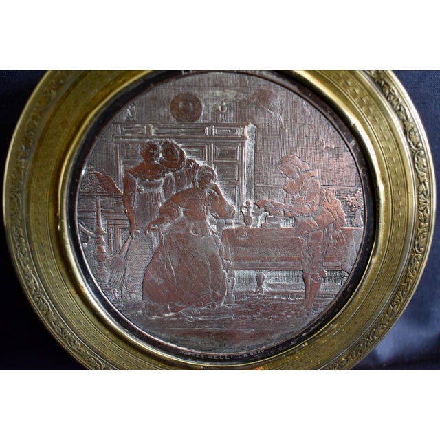 Metal Antique Mixed Metal Trinket Box French Lid Brass Copper Le Message Relief For Sale - Image 7 of 18