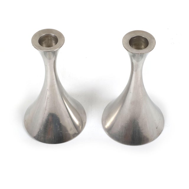 Just Andersen Danish Modern Pewter Candle Holders and Dish Set – Arne Erkers, for Just Andersen - Set of 3 For Sale - Image 4 of 11