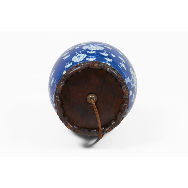 Blue Early 18th Century Chinese Blue and White Porcelain Prunus Ginger Jar Lamp For Sale - Image 8 of 8